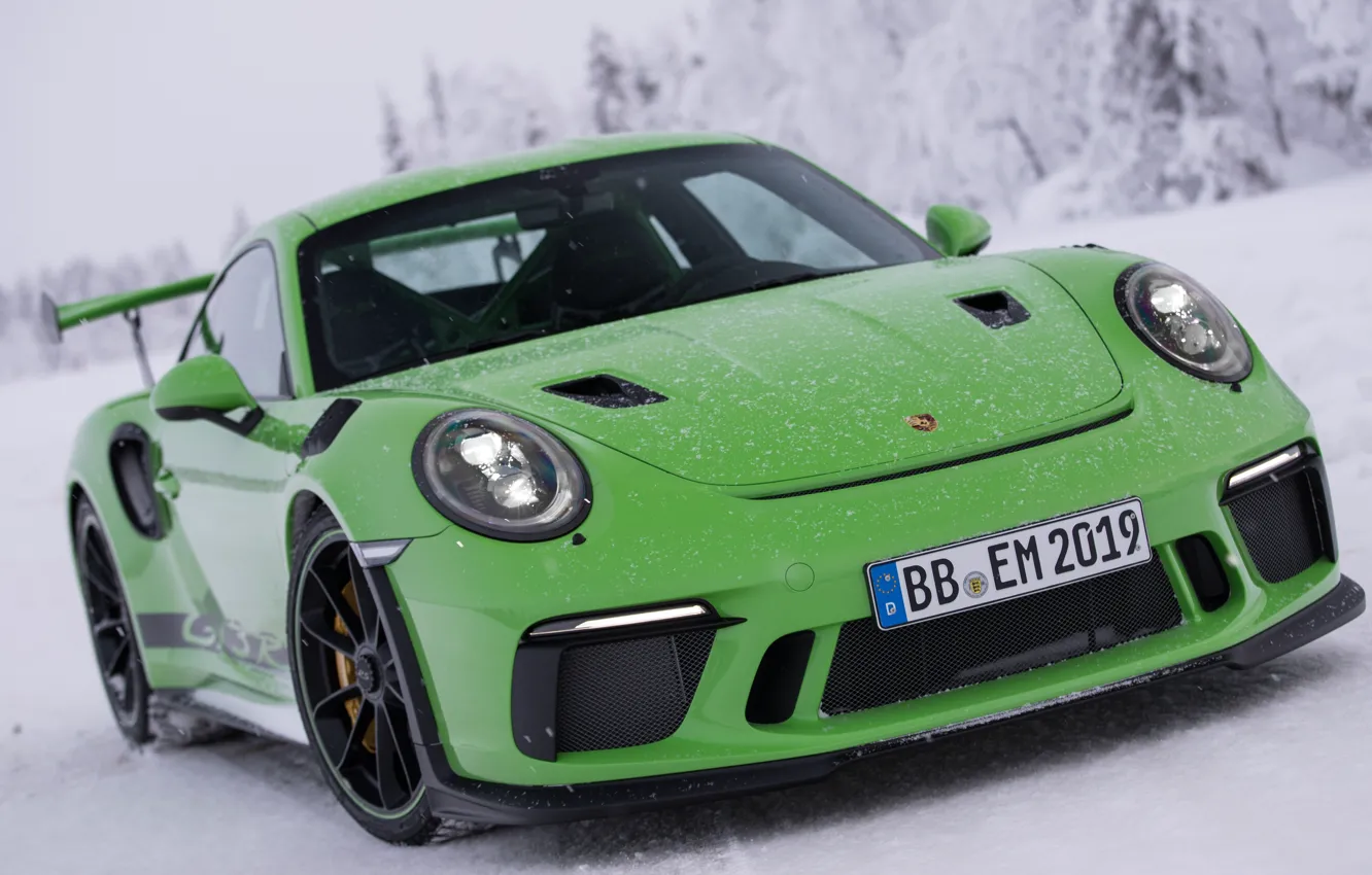 Фото обои зима, 911, Porsche, суперкар, 2018, GT3 RS