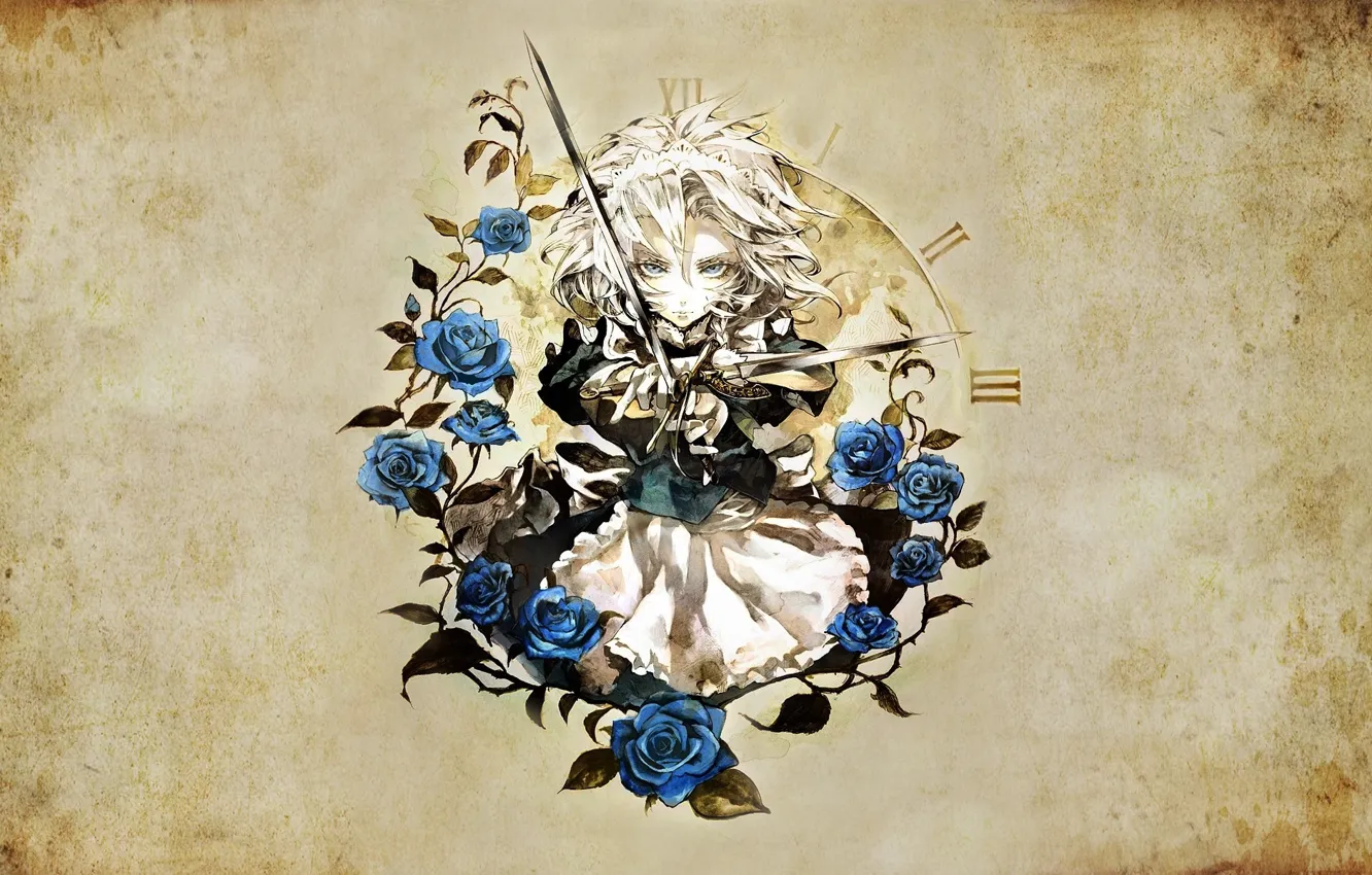 Фото обои девушка, оружие, розы, touhou, Тоухоу