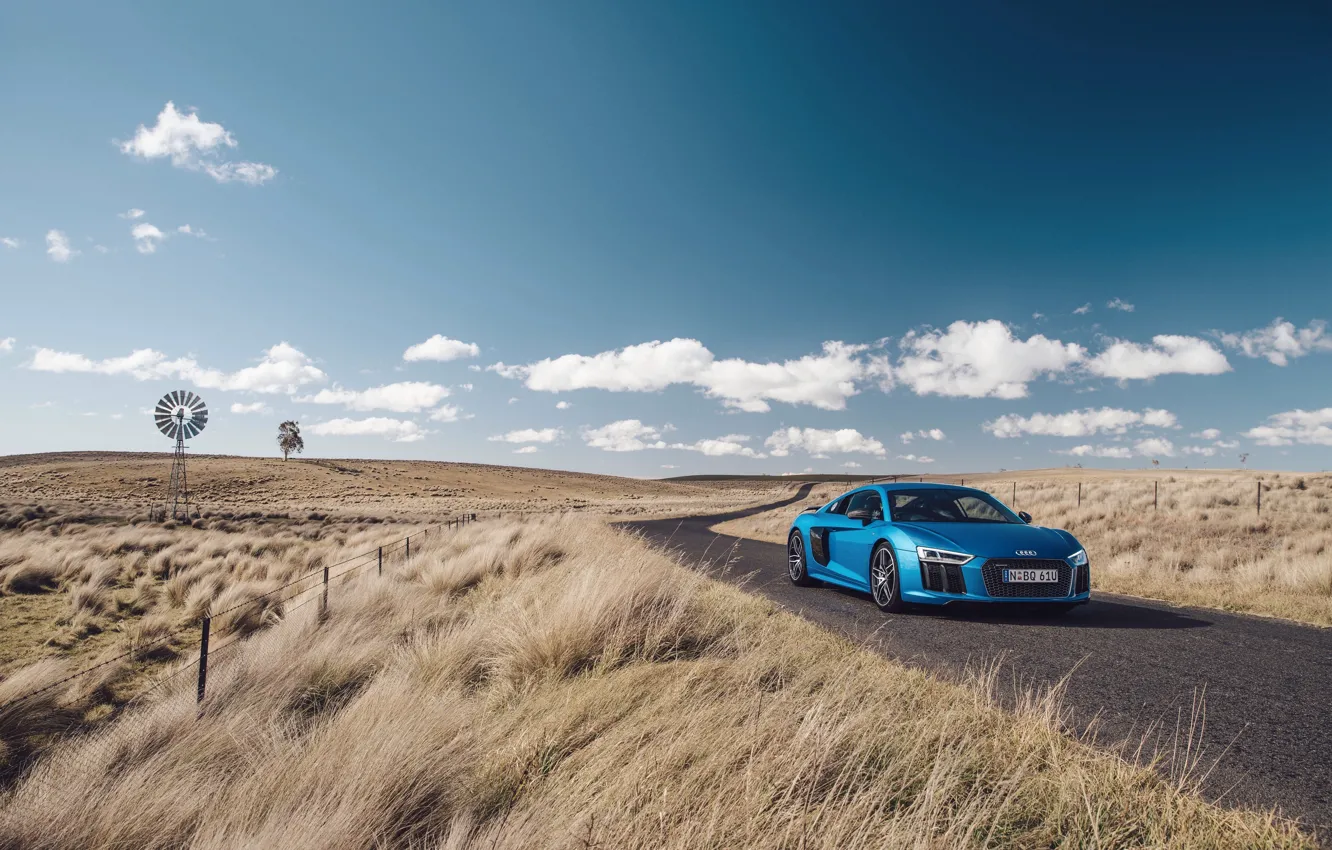 Фото обои дорога, авто, небо, трава, синий, Audi, ауди, суперкар