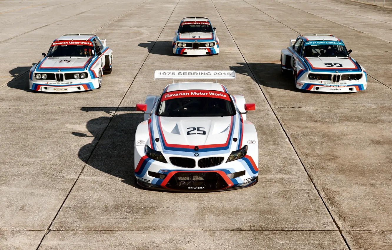 Фото обои БМВ, Тень, Race, 1975, 2015, Sebring, BMW Z4 GTLM, BMW 3.0 CSL