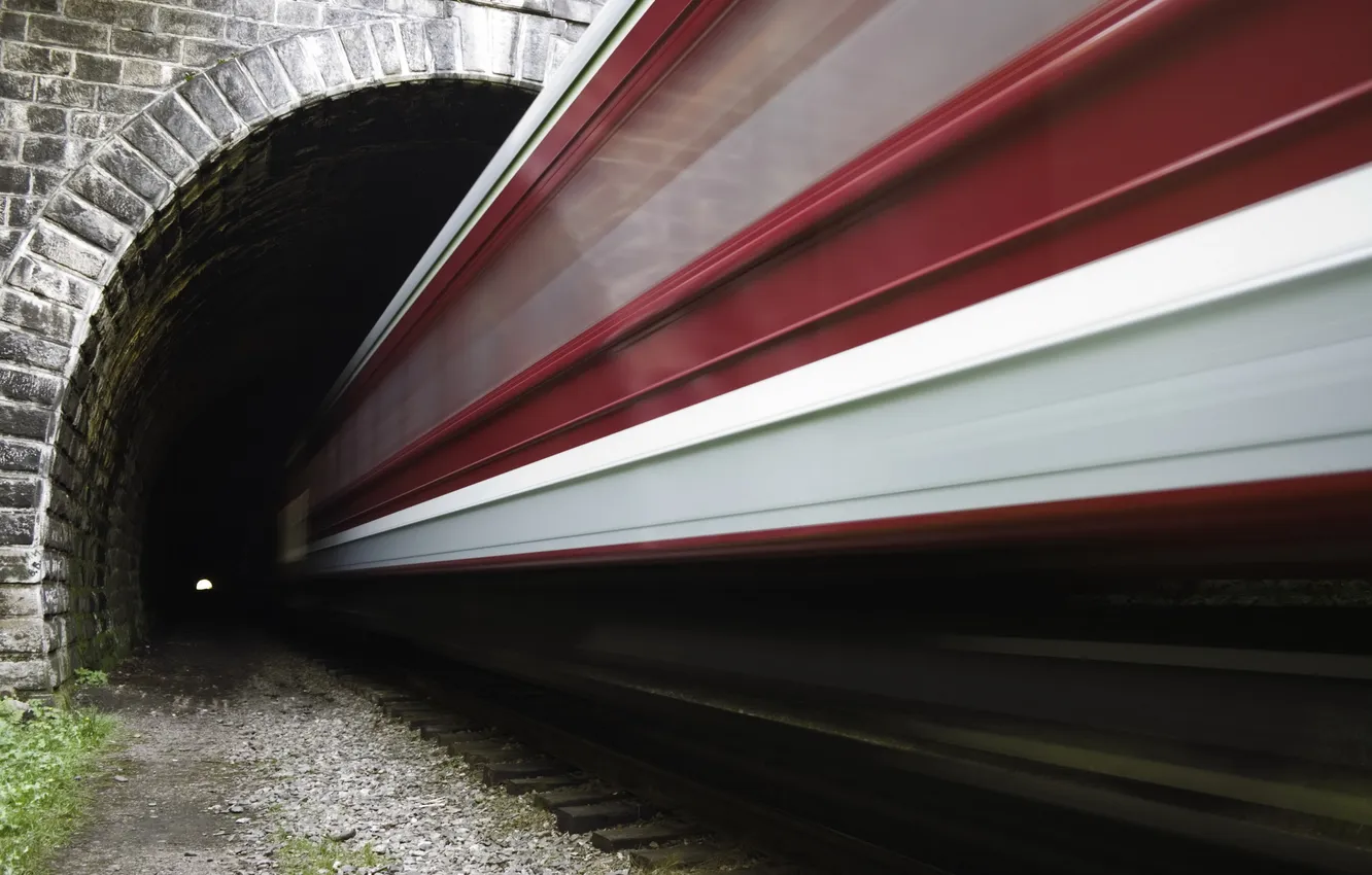 Фото обои дорога, поезд, скорость, туннель, железная