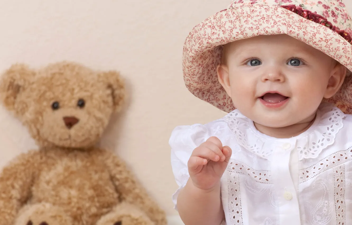 Фото обои дети, улыбка, ребенок, шляпа, девочка, голубые глаза, happy, hat