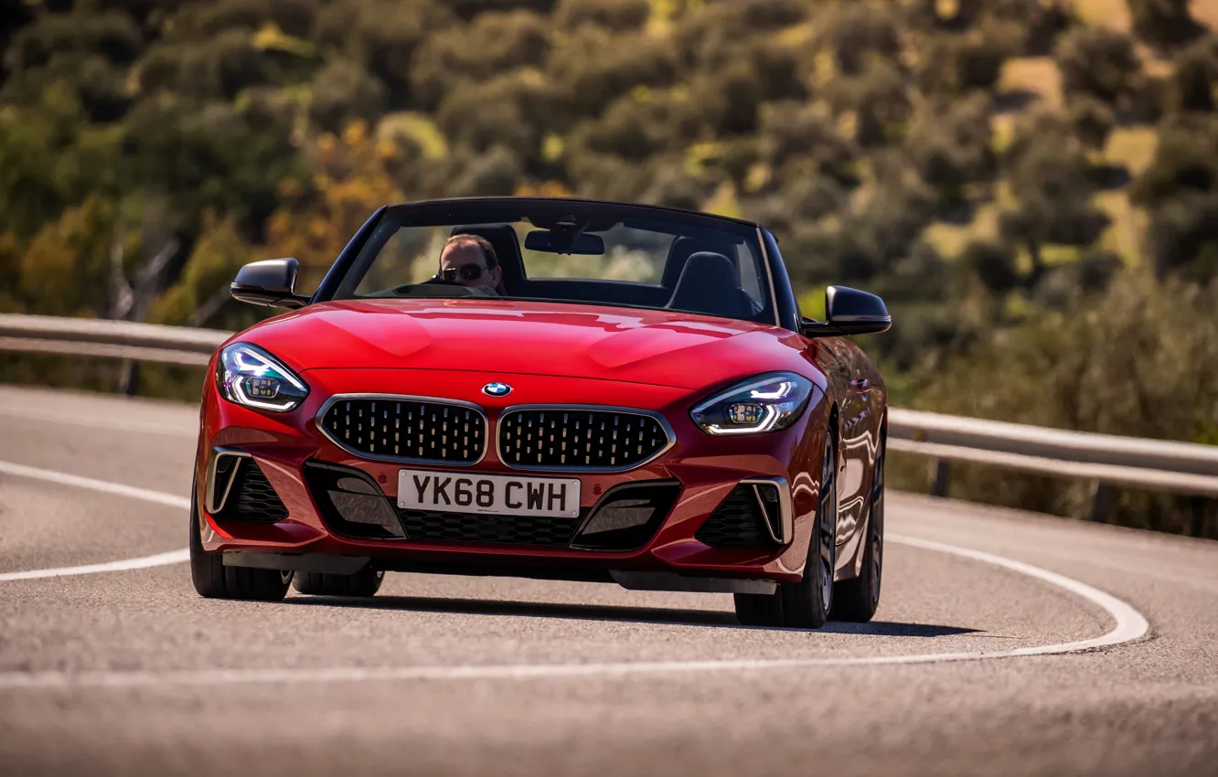 Фото обои красный, BMW, родстер, вид спереди, BMW Z4, M40i, Z4, 2019