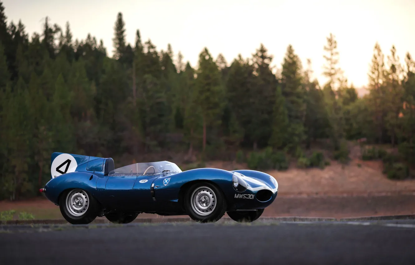 Фото обои Синий, Classic, Автоспорт, Спортивный автомобиль, Jaguar D-Type