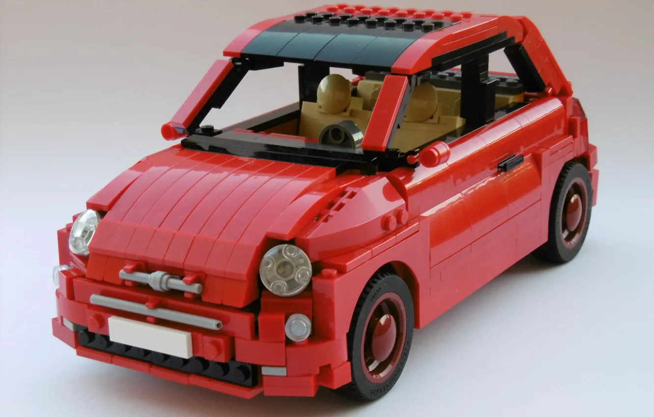 Фото обои Красный, LEGO, Fiat 500, LEGO Fiat 500, Игрушечный автомобиль, Toy Car