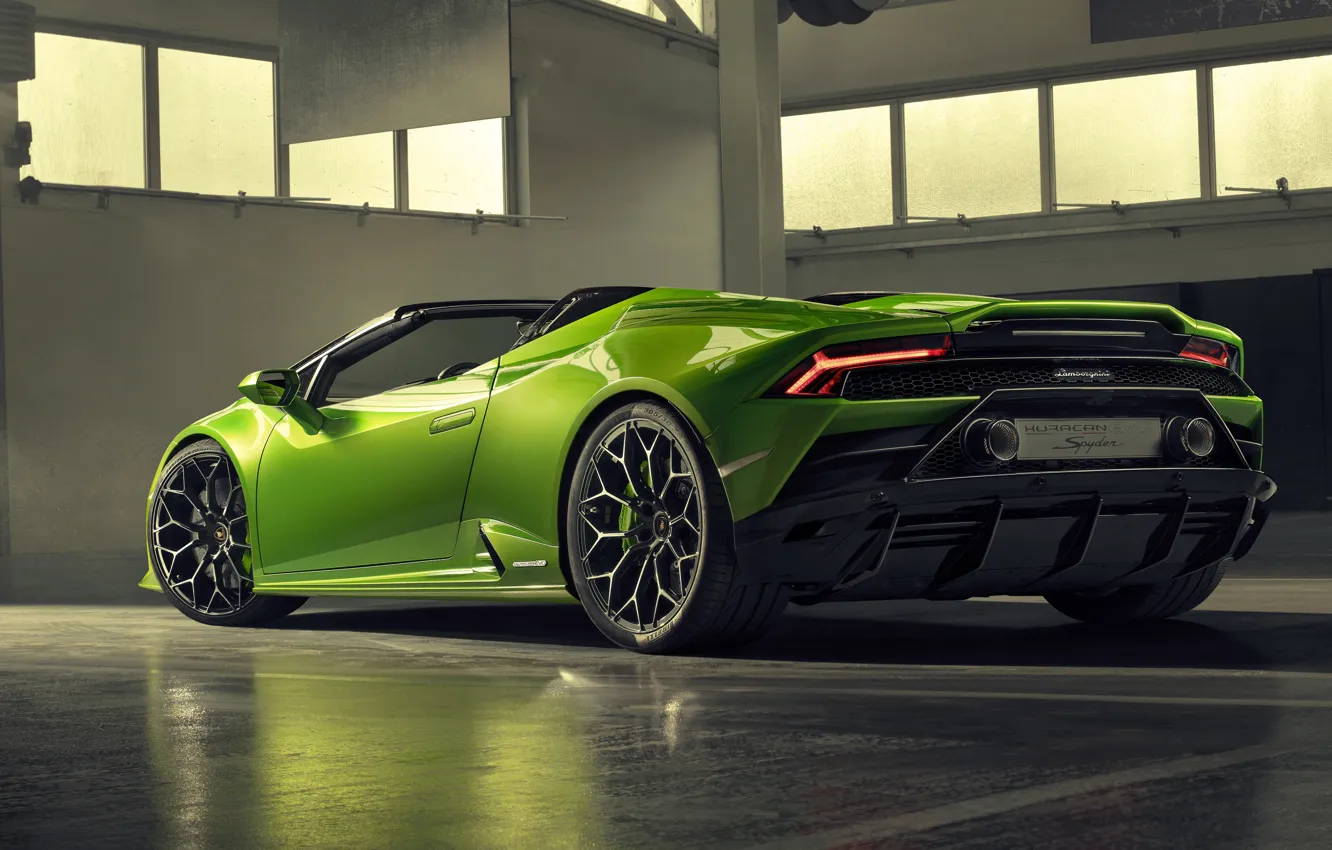 Фото обои Lamborghini, вид сзади, Spyder, Evo, Huracan, 2019, Lamborghini Huracan Evo