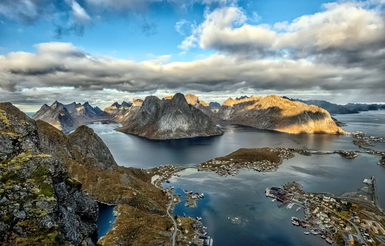 Фото обои море, горы, берег, Lofoten islands