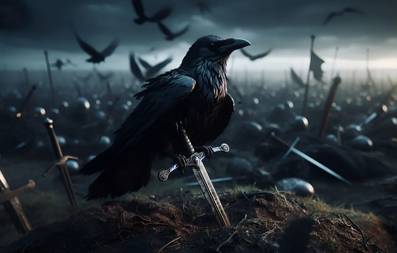 Фото обои wallpaper, Miscellaneous, Field, Battle, Raven
