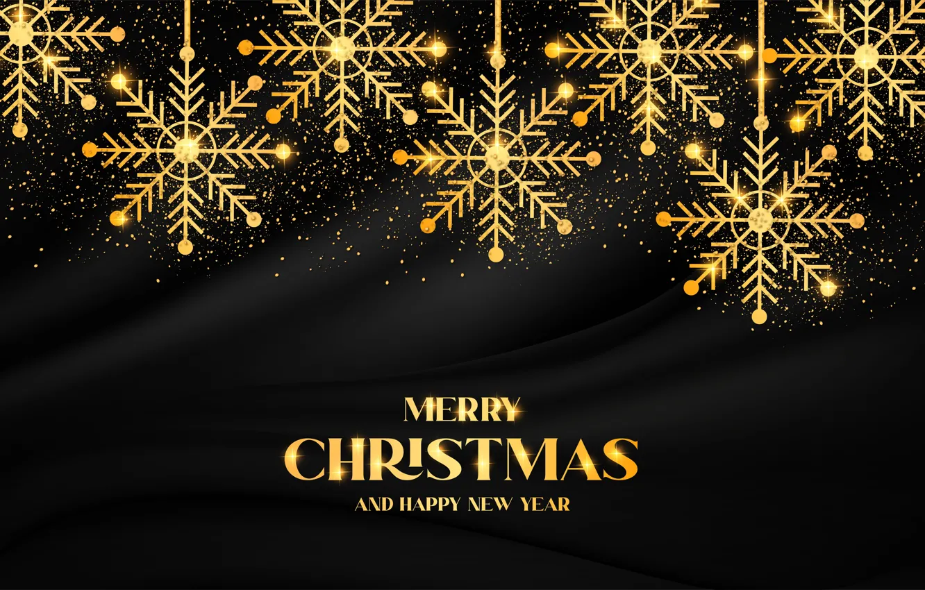 Фото обои украшения, снежинки, золото, Рождество, dark, Новый год, golden, christmas