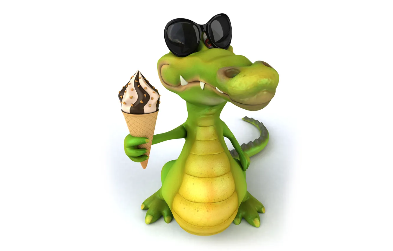 Фото обои character, funny, ice cream, crocodile