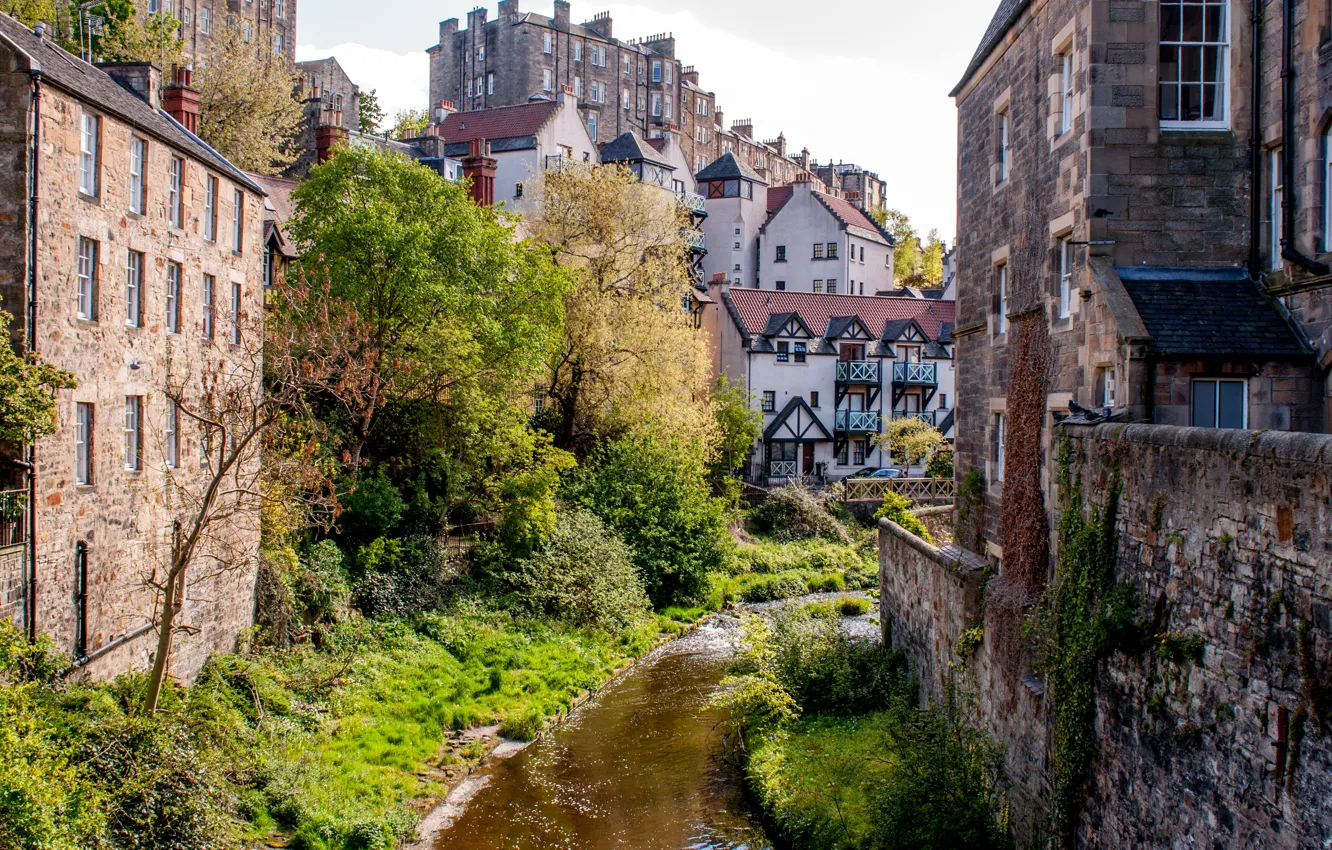 Фото обои пейзаж, река, ручей, дома, Шотландия, Эдинбург, Dean Village