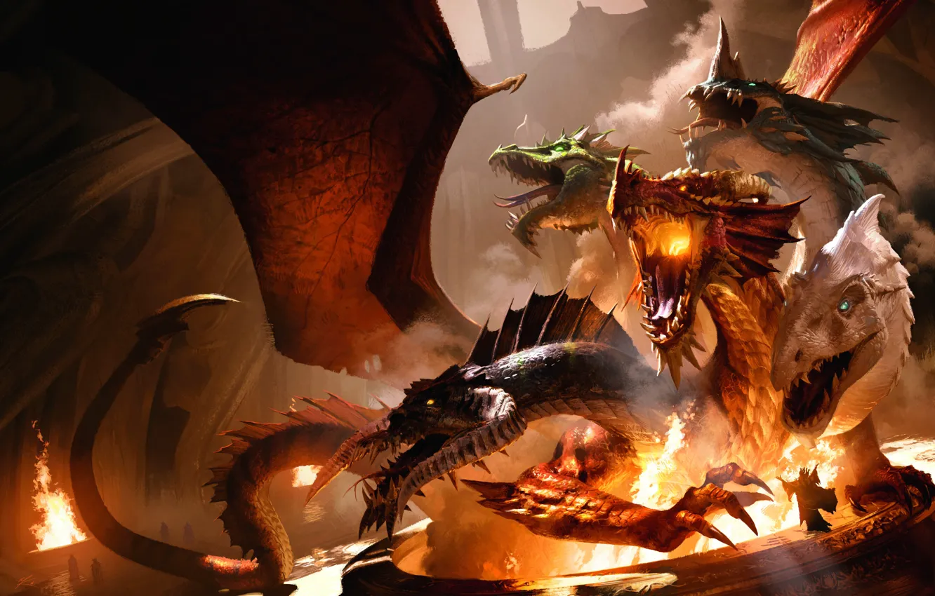 Фото обои fire, flame, game, Dungeons & Dragons, monster, wings, cartoon, dragon