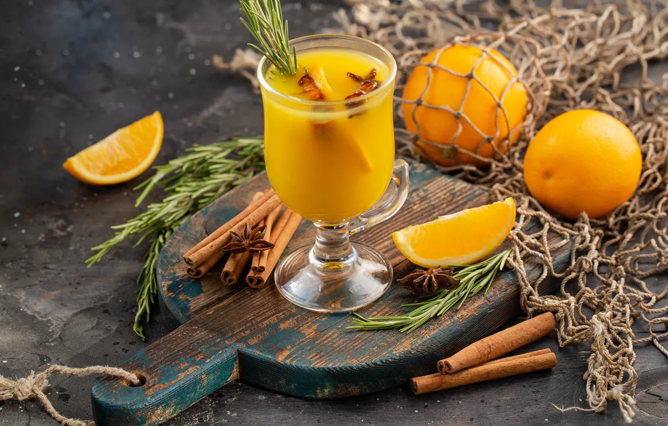 Фото обои апельсин, сок, цитрус, корица