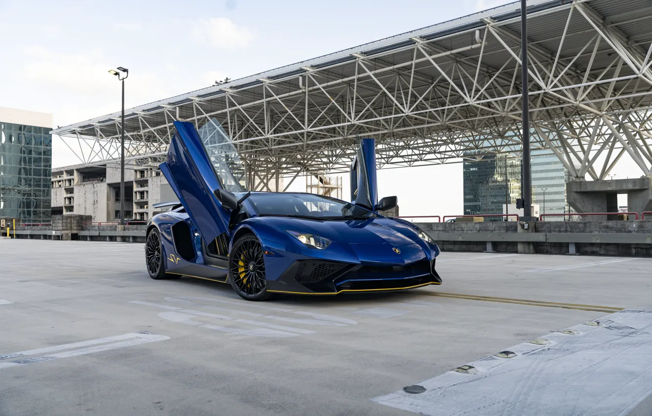 Фото обои Lamborghini, Blue, Aventador, SV
