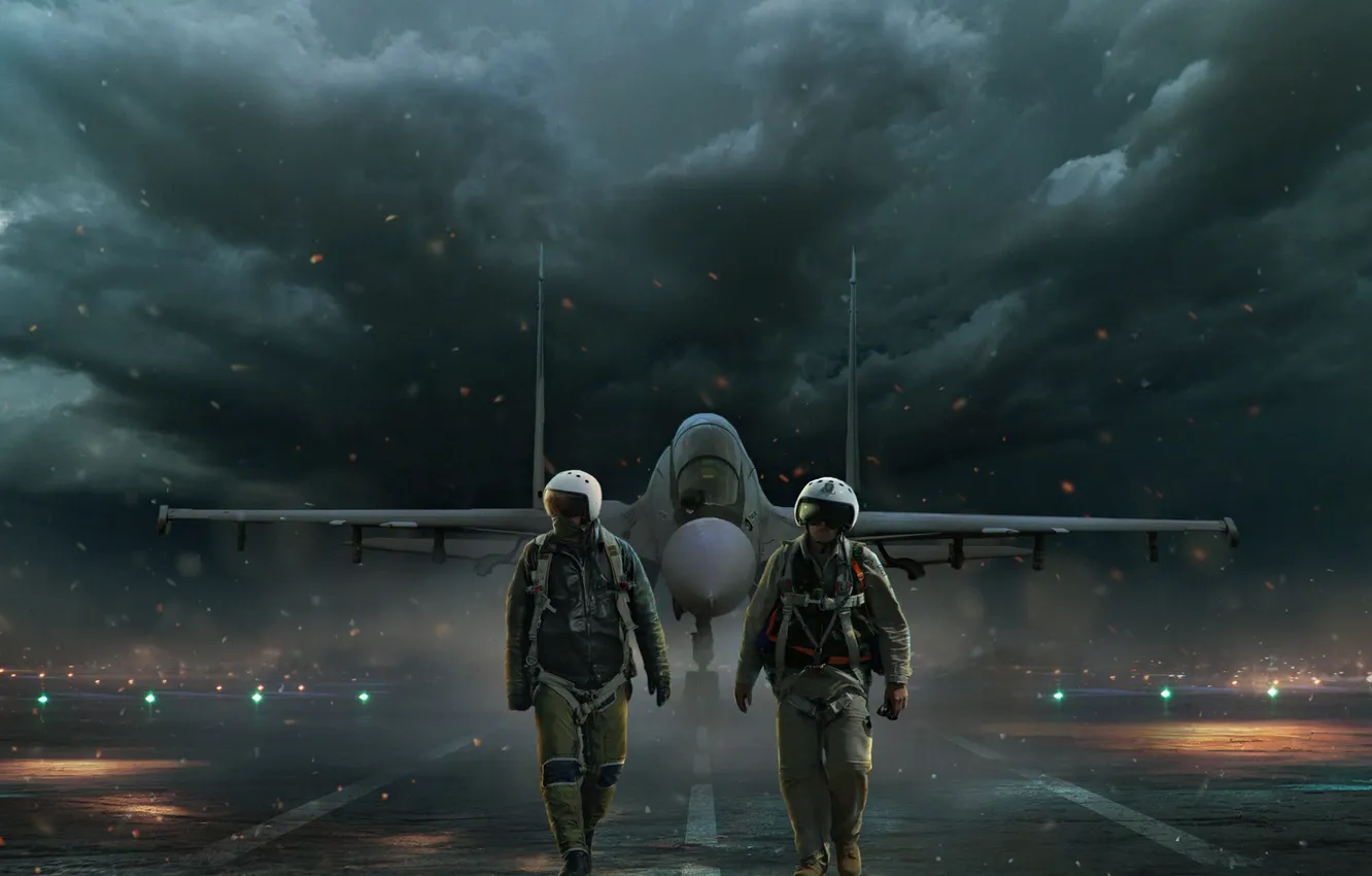 Фото обои pilots, airfield, military aircraft