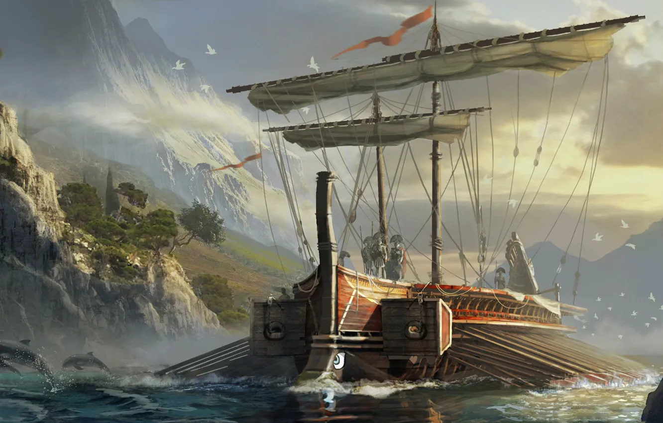 Фото обои мультиплатформенная компьютерная игра, Eddie Bennun, Assassin's Creed:Origins, Greek Trireme