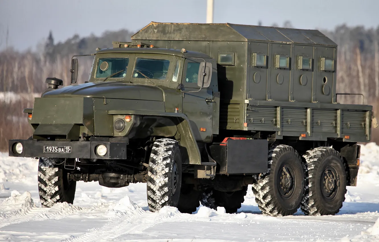 Фото обои снег, Бронеавтомобиль, Звезда-В, Урал-4320