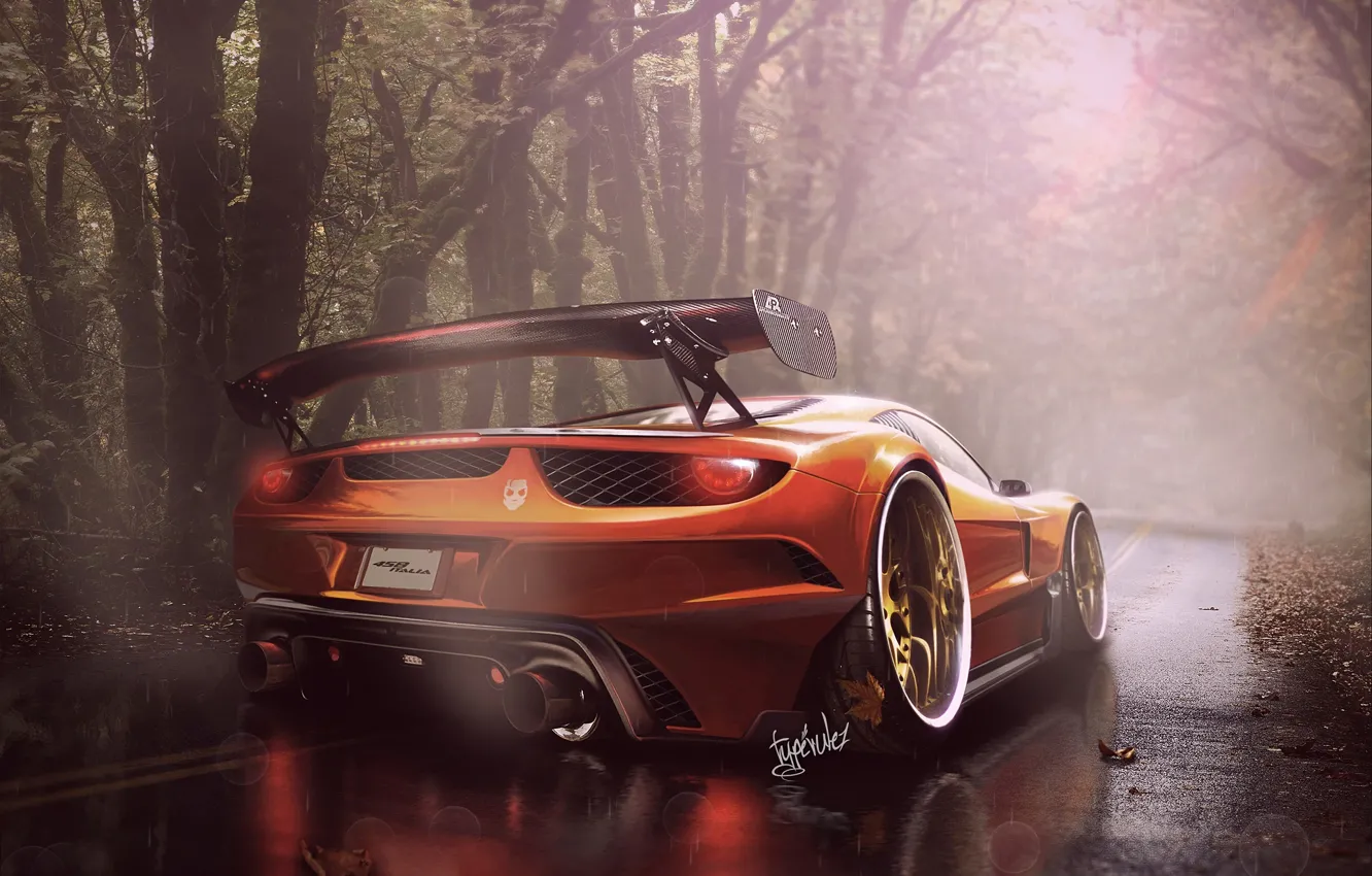 Фото обои Ferrari, Orange, 458, Italia, ART by Typerulez