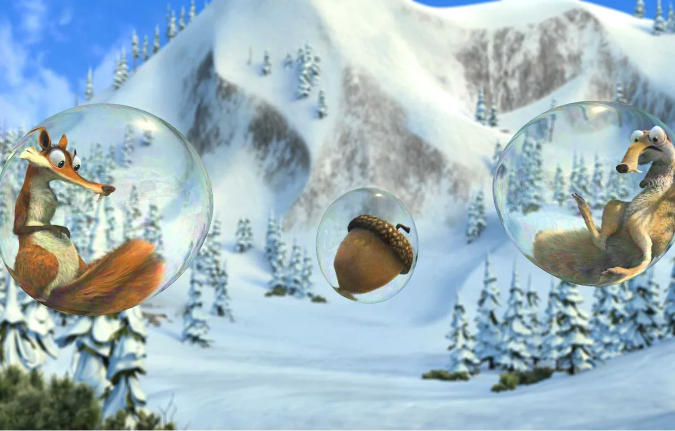 Фото обои мультфильм, орех, белка, ледниковый период, Ice Age, пузырь