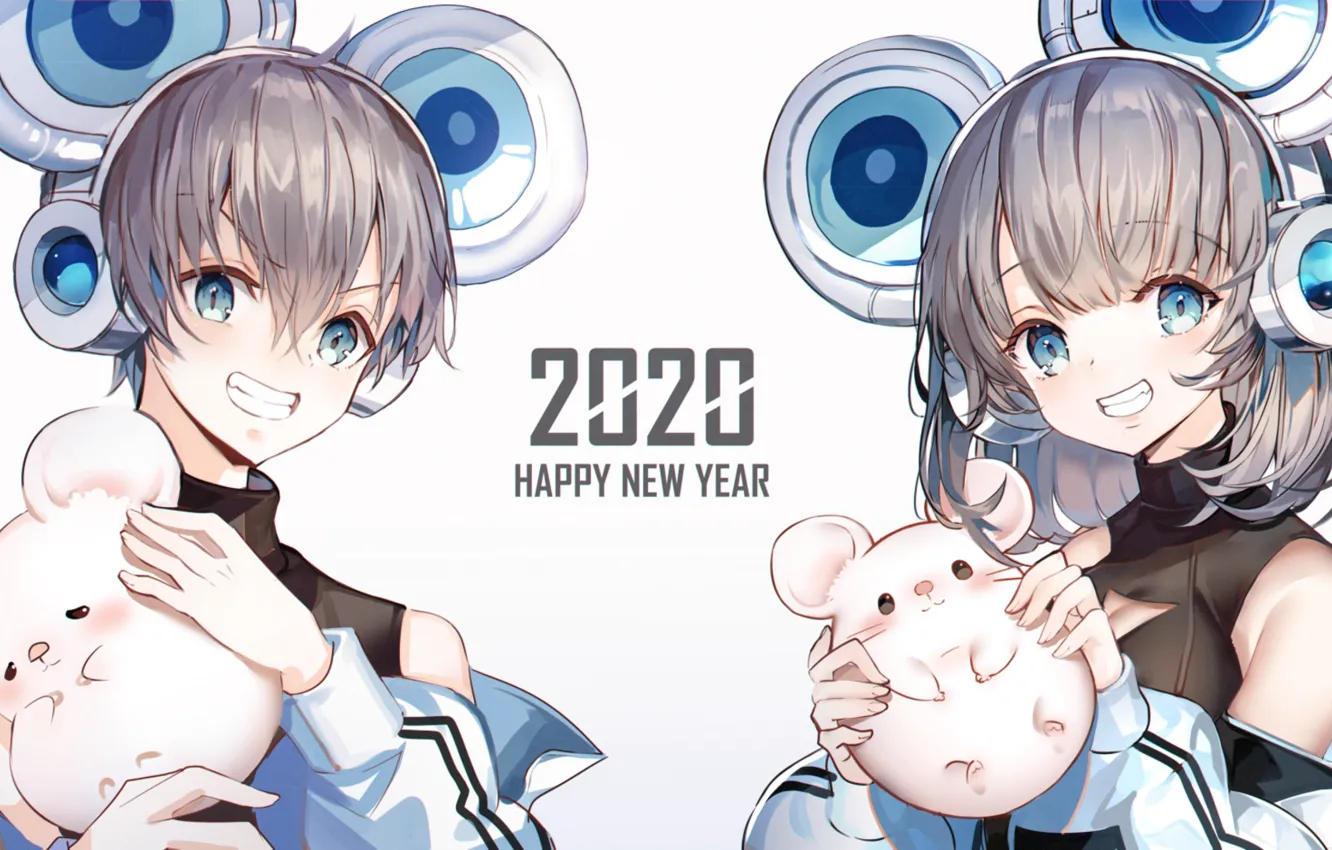 Фото обои мальчик, девочка, мышки, 2020, новый год 2020, мышы