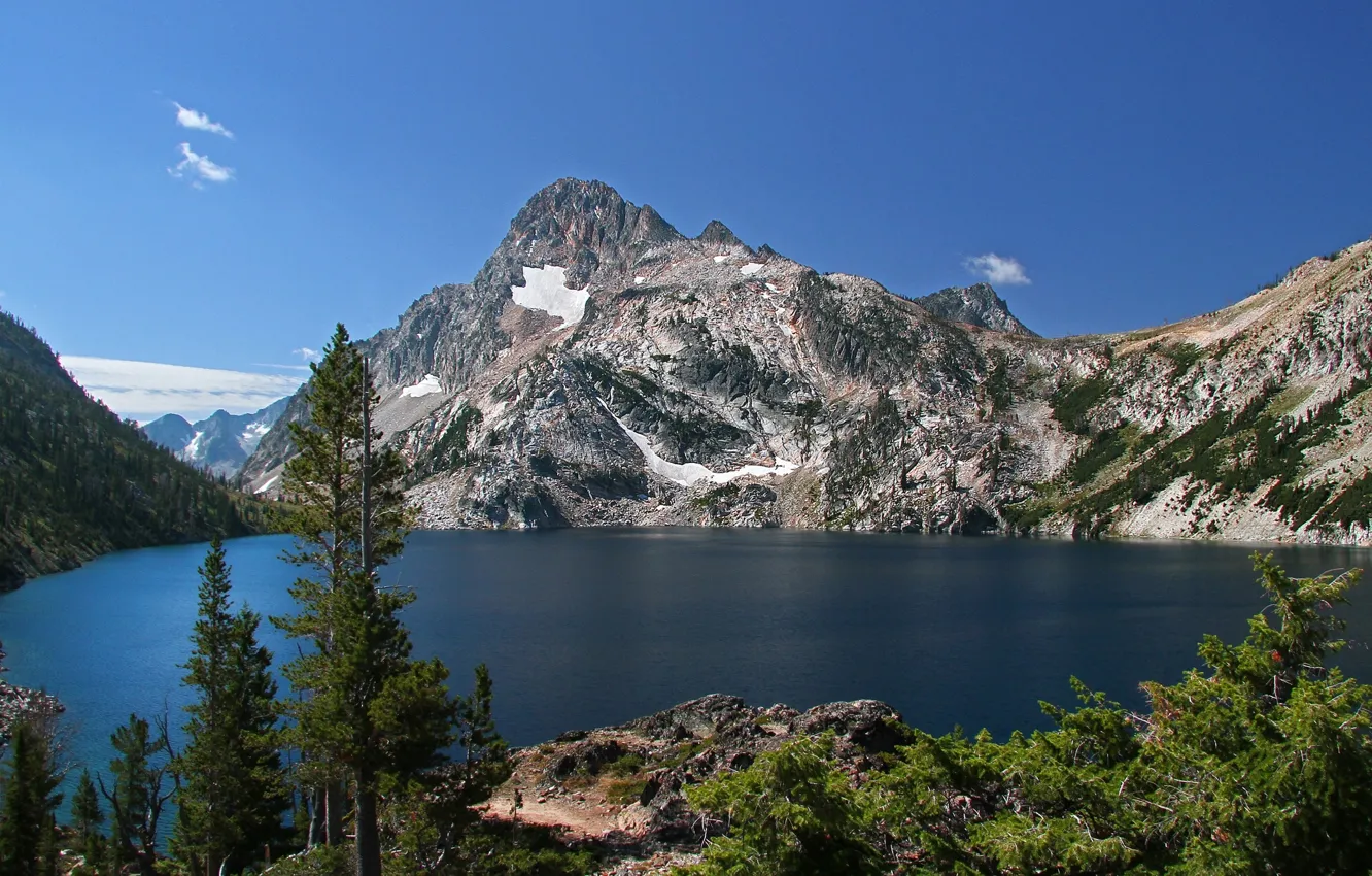 Фото обои горы, горное озеро, Idaho, Mount Regan, Sawtooth Lake, Айдахо