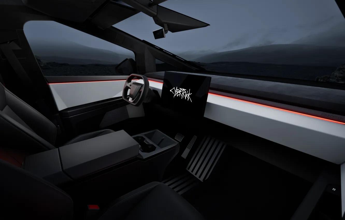 Фото обои Tesla, car interior, 2023, Tesla Cybertruck, Cybertruck