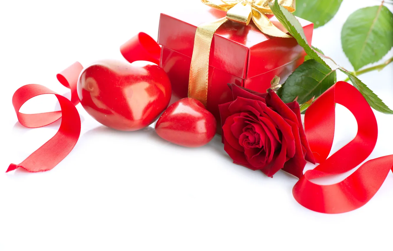 Фото обои коробка, подарок, сердце, роза, colorful, лента, rose, flower