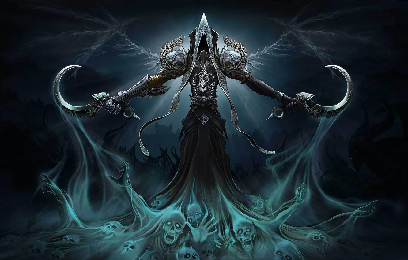 Фото обои крылья, арт, души, Diablo 3, серп, жнец, Reaper of Souls, Malthael