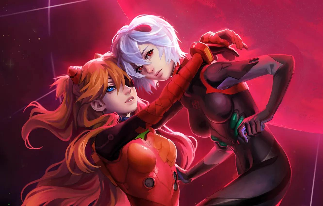 Фото обои девушка, объятия, Евангелион, Evangelion