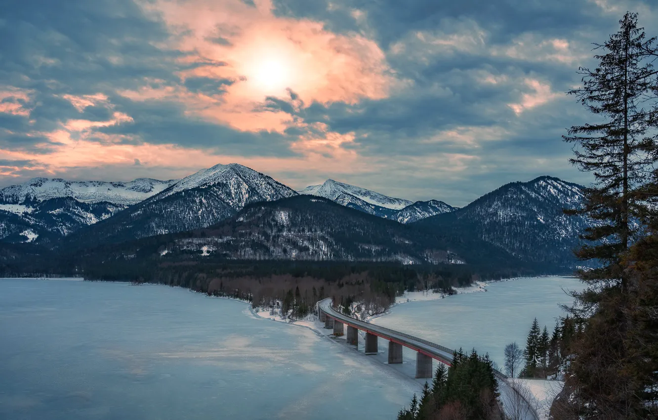 Фото обои Germany, Bavarian alps, Sylvenstein dam, Karwendel massive