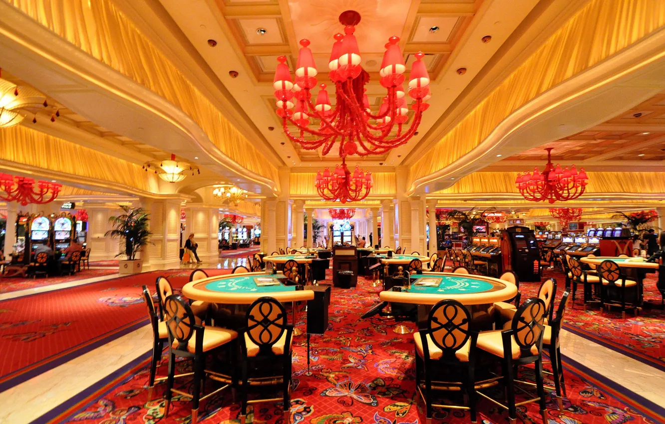 Фото обои стол, Лас-Вегас, люстра, США, зал, казино