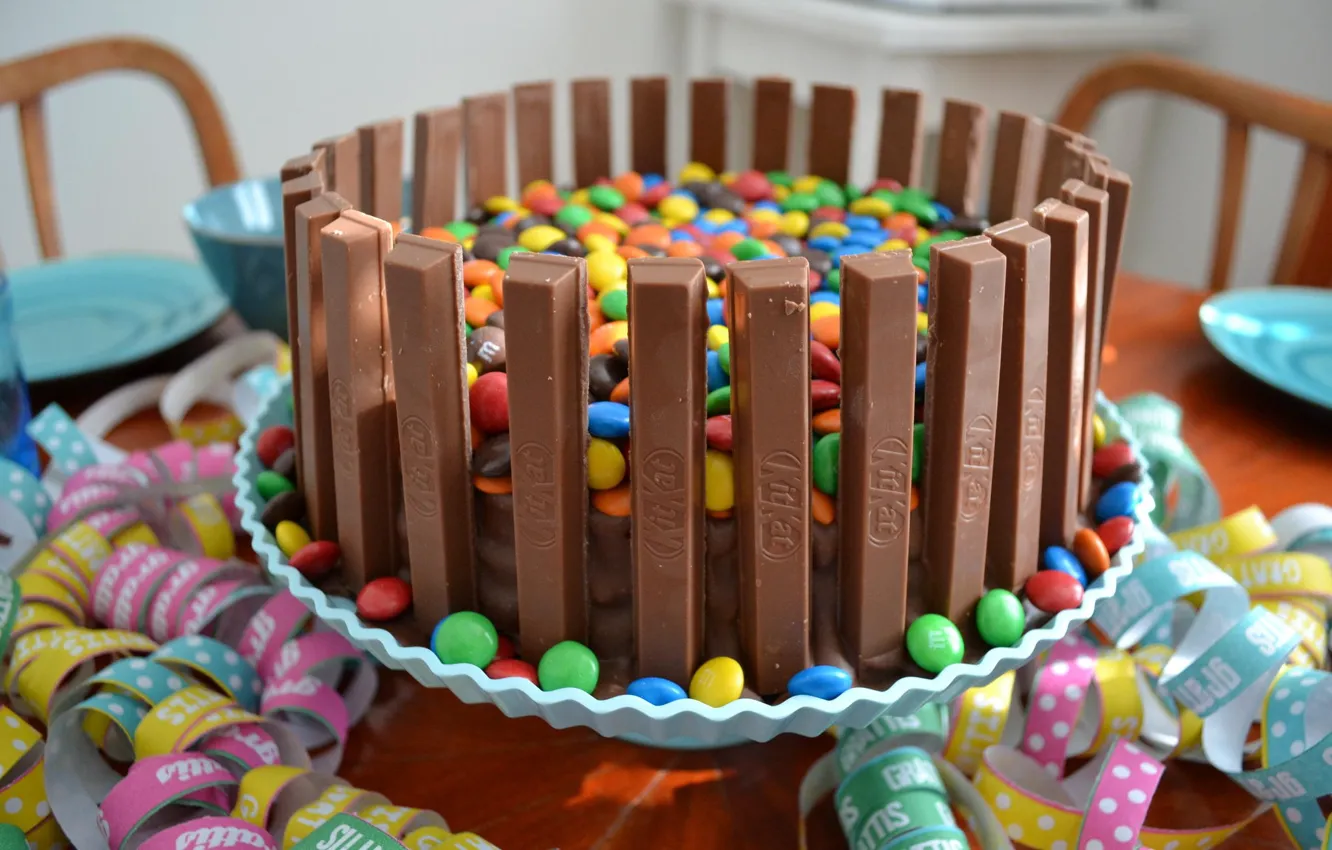 Фото обои конфеты, сладости, торт, M&Ms, KitKat
