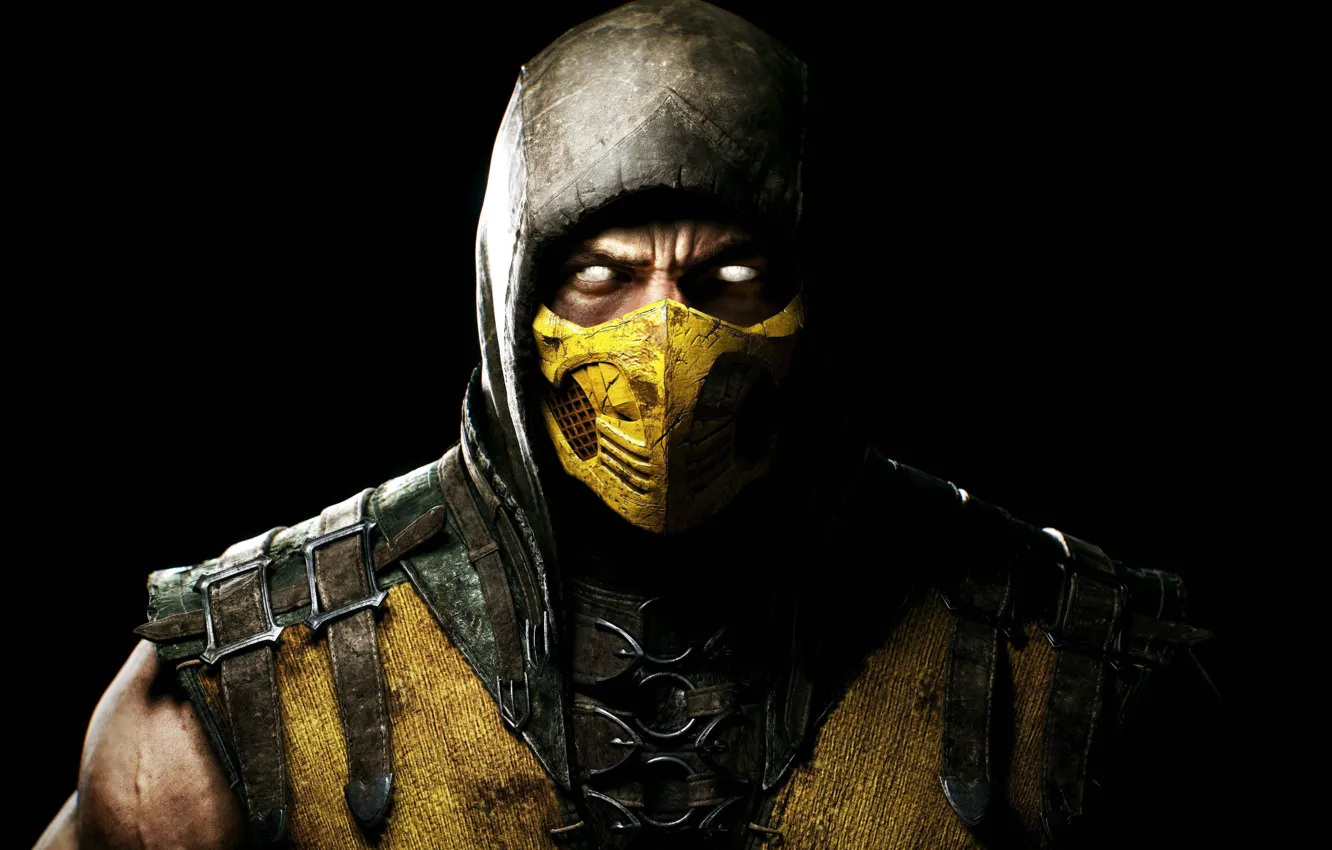 Фото обои взгляд, маска, капюшон, боец, Скорпион, ниндзя, Warner Bros. Interactive Entertainment, NINJA