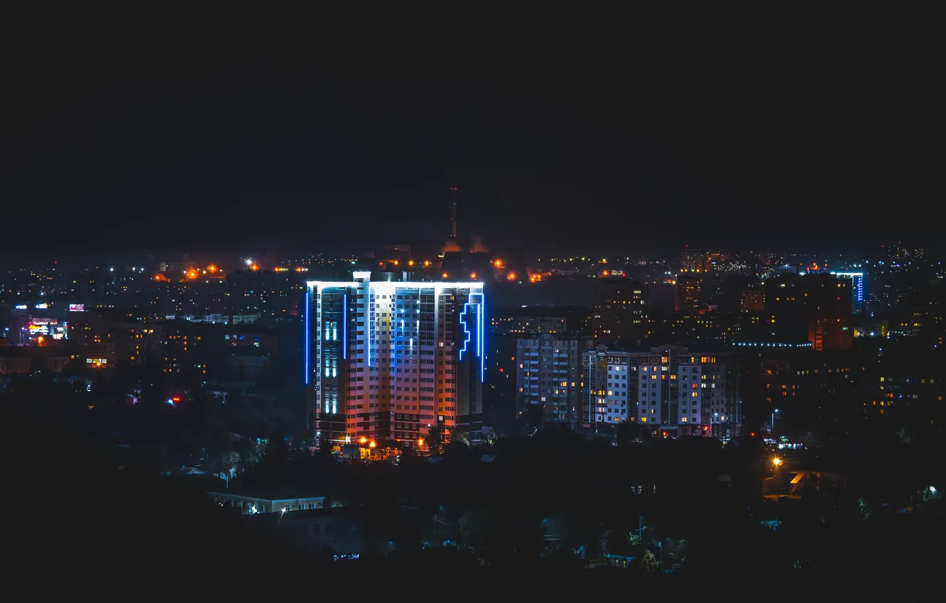 Фото обои пейзаж, ночь, огни, ночной город