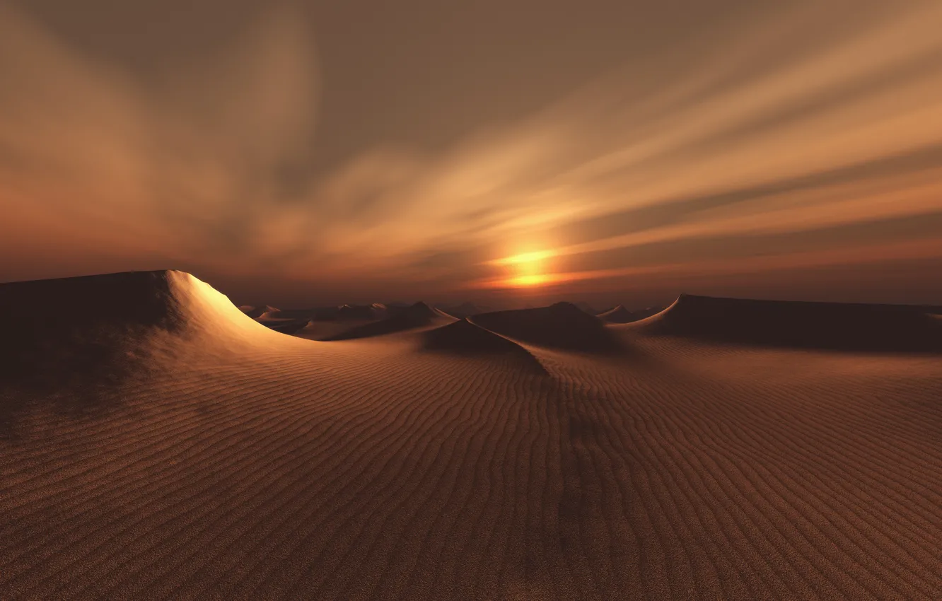 Фото обои пейзаж, пустыня, рисунок, дюны