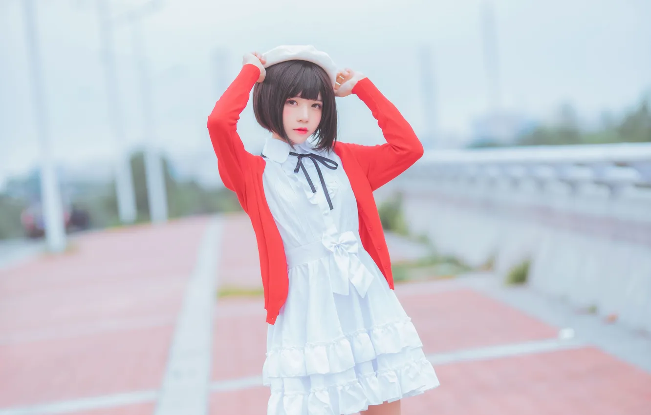 Фото обои Beautiful, Asian, Model, Bridge, Woman, Cute, Jacket, Pretty