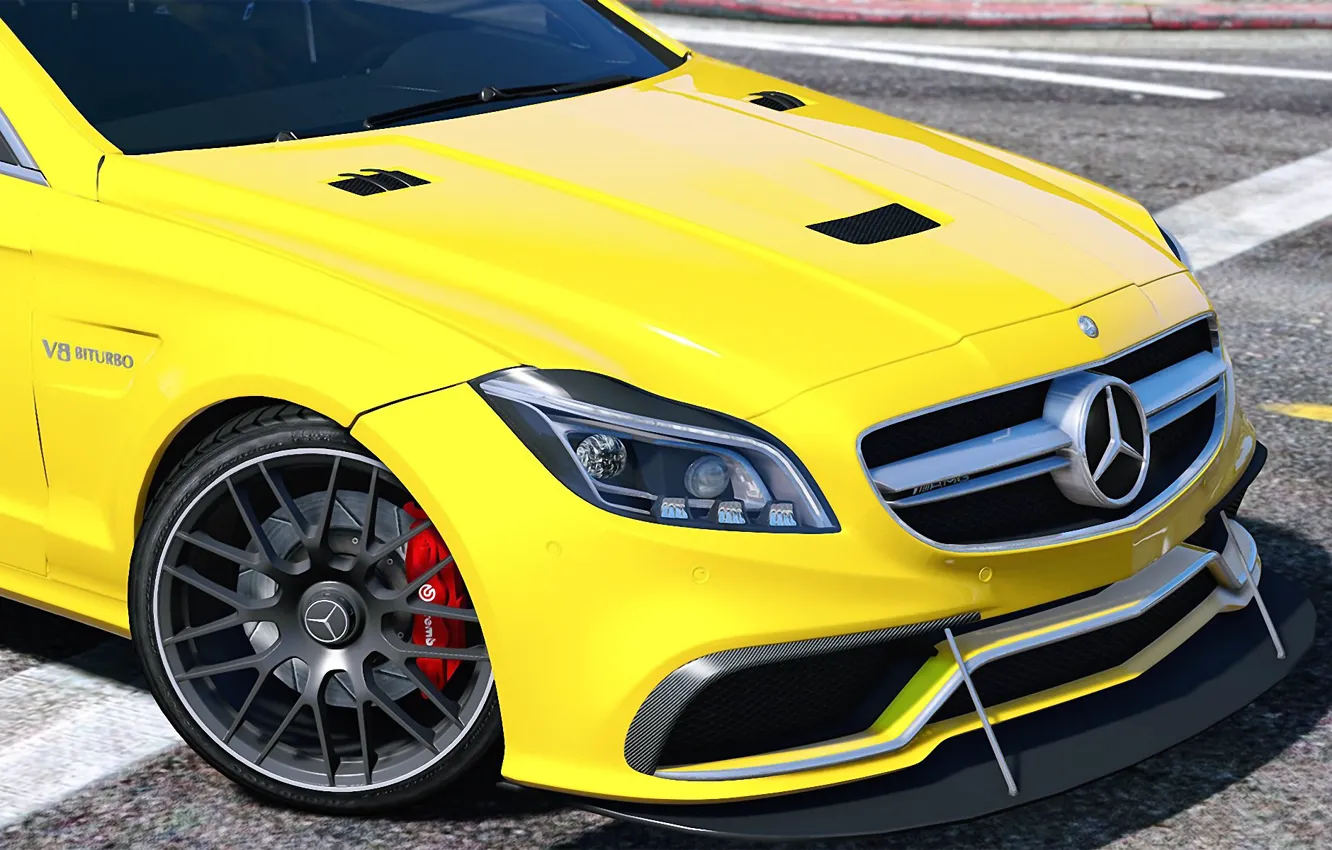 Фото обои жёлтый, Mercedes-Benz, AMG, GTA 5, 2015, CLS 6.3