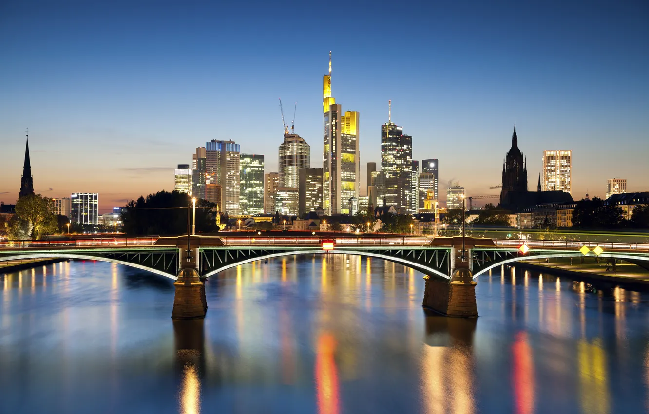 Фото обои ночь, мост, city, город, ночные огни, Германия, bridge, Germany