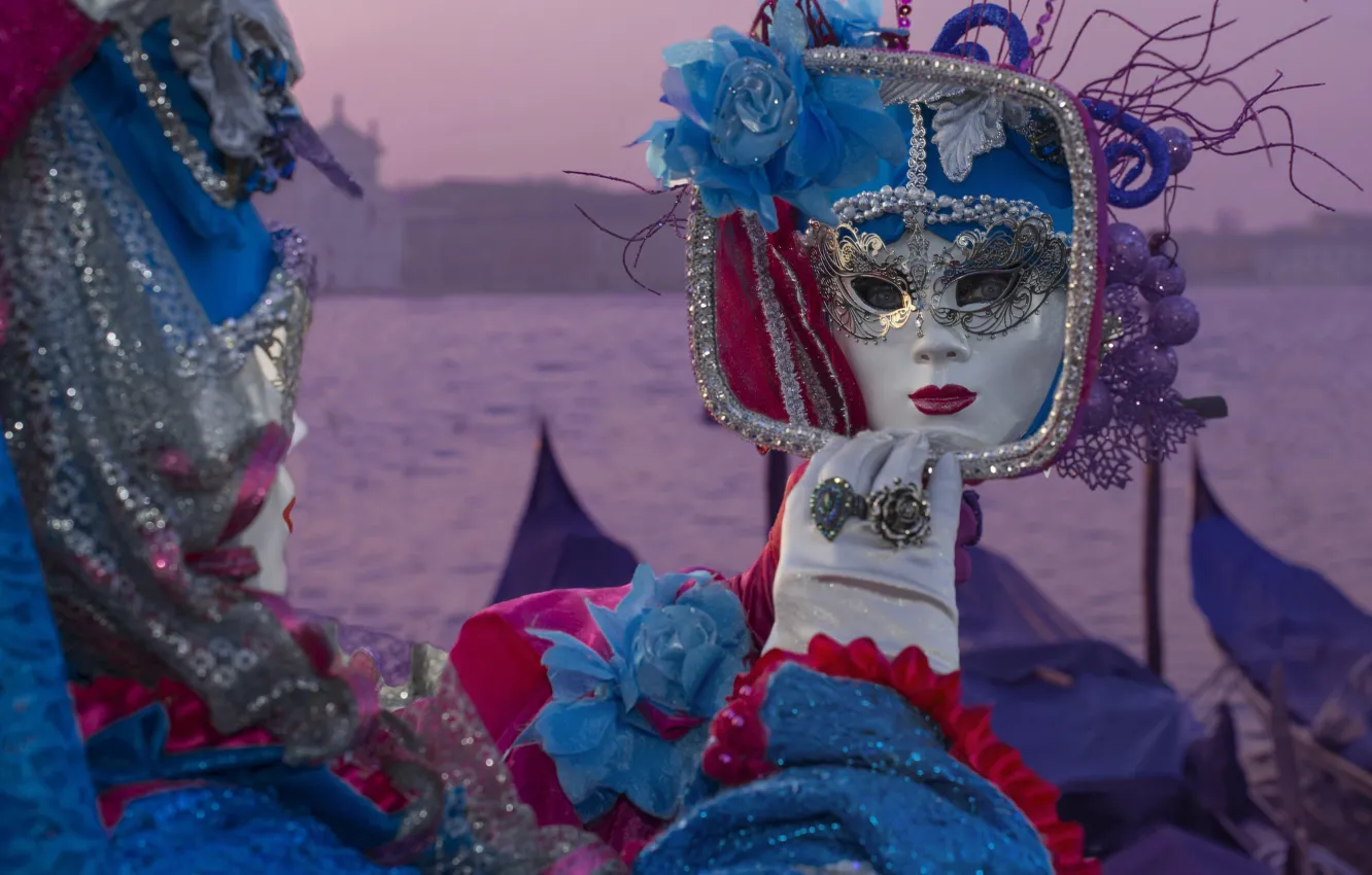 Фото обои зеркало, маска, Италия, костюм, Венеция, карнавал