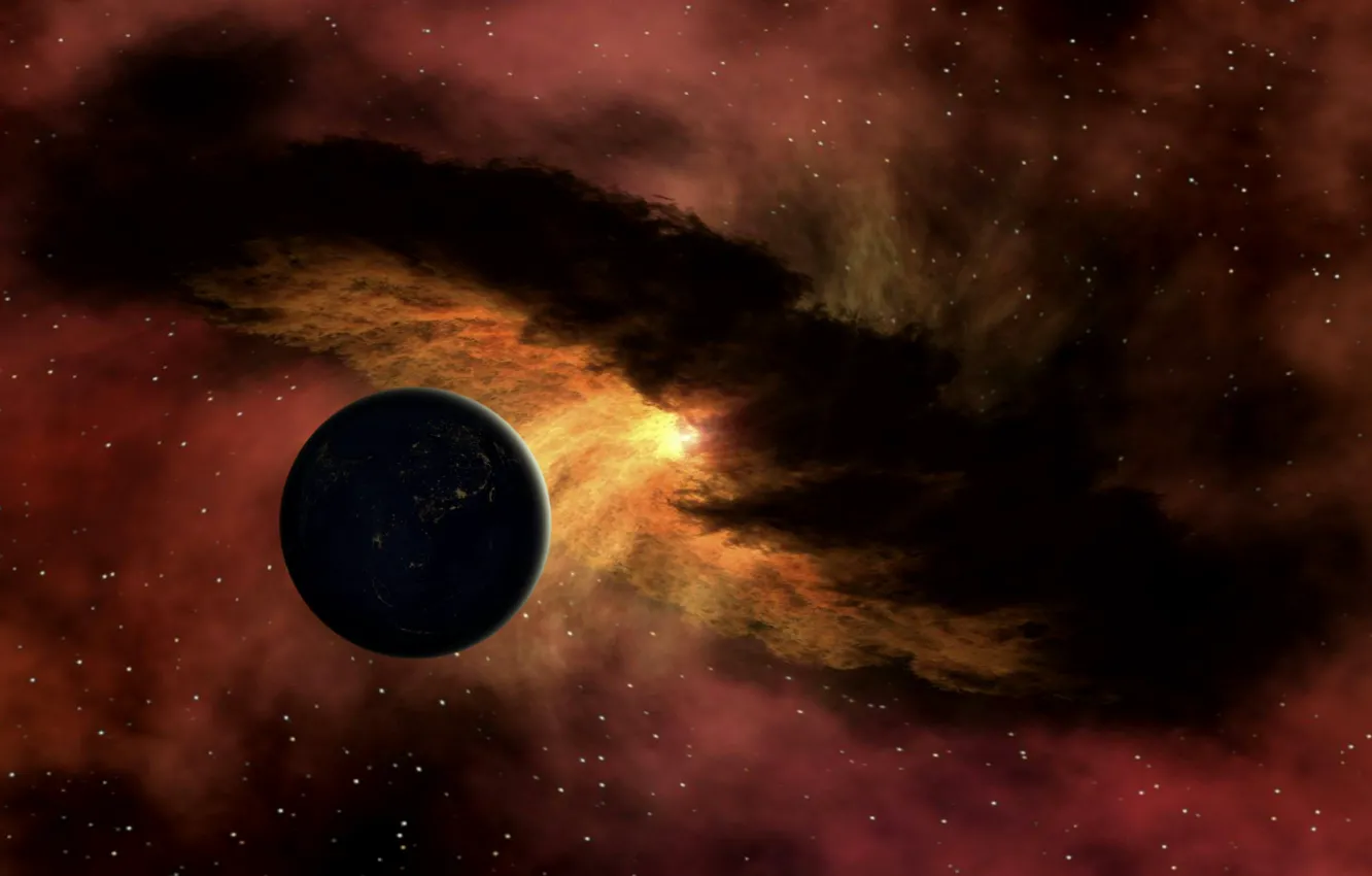 Фото обои энергия, космос, звезды, туманность, планета