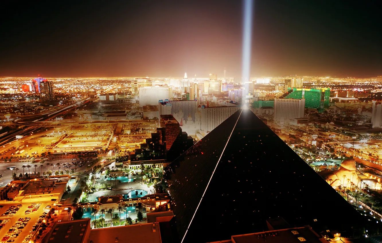 Фото обои city, lights, USA, night, Las Vegas, roads, hotel, Nevada
