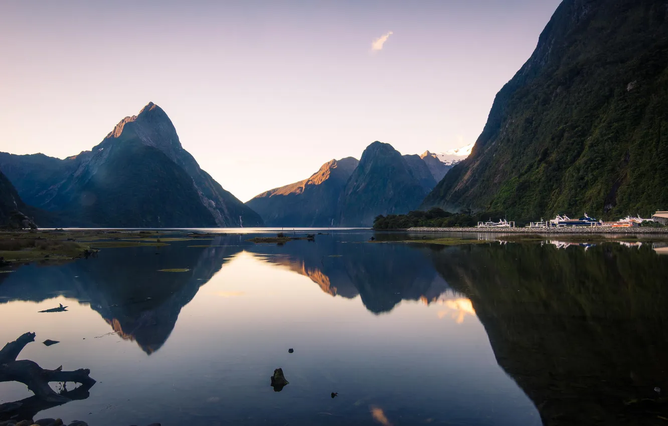 Фото обои вода, горы, природа, залив, New Zealand