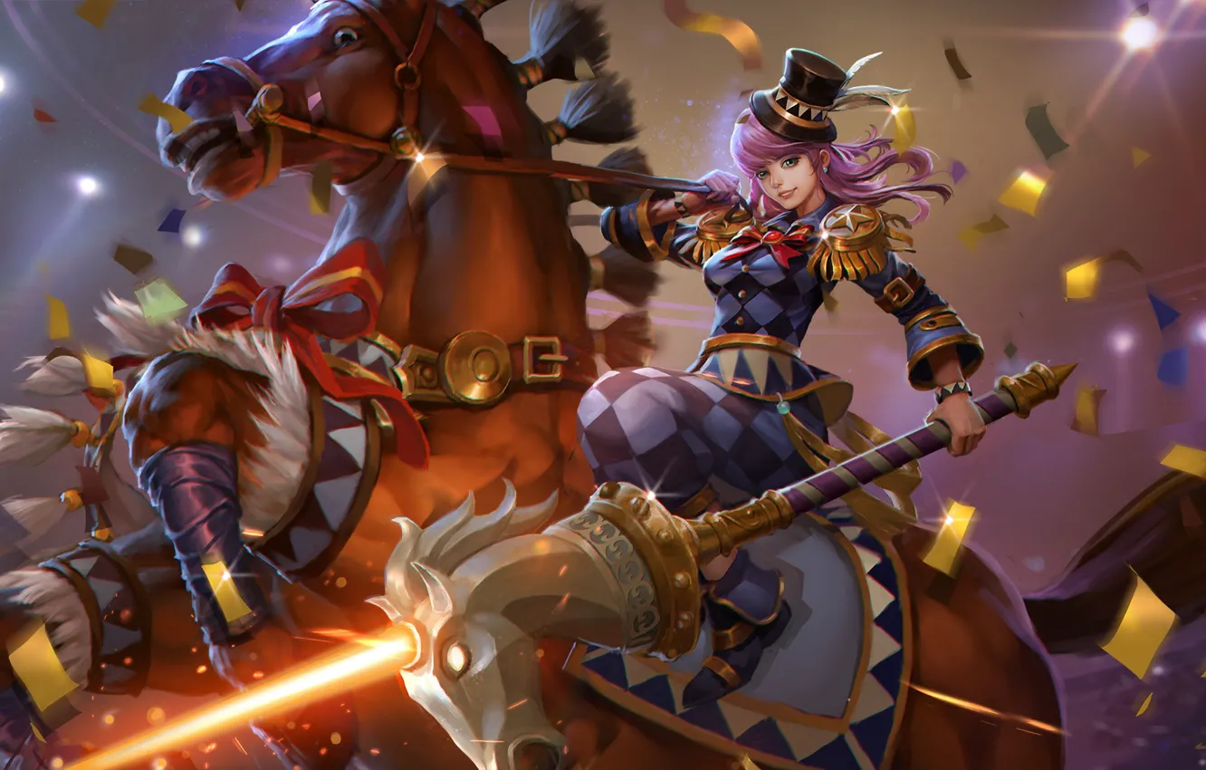 Фото обои девушка, конь, art, Heroes of Newerth, Sir Benzington, Big Top Benzi