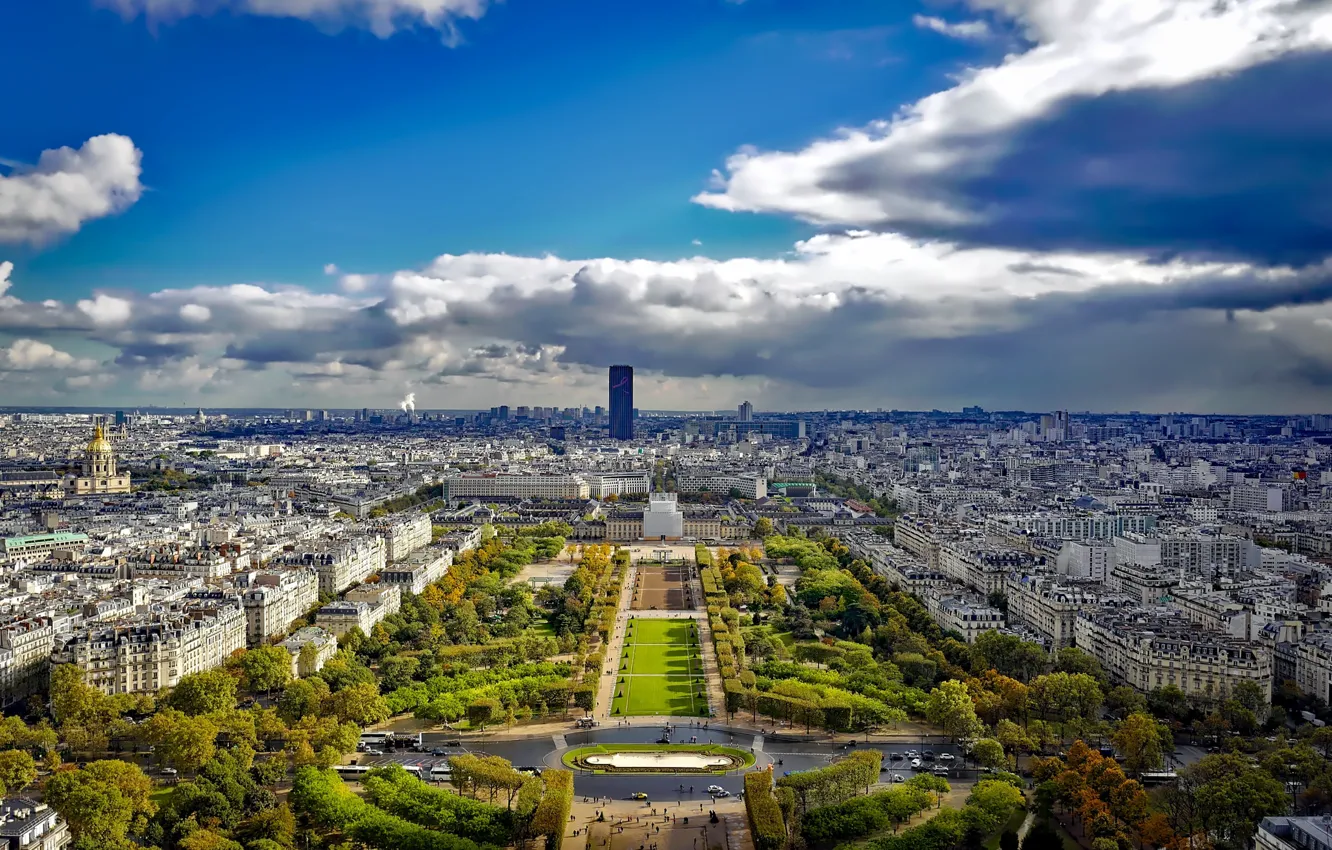 Фото обои облака, Франция, Париж, панорама