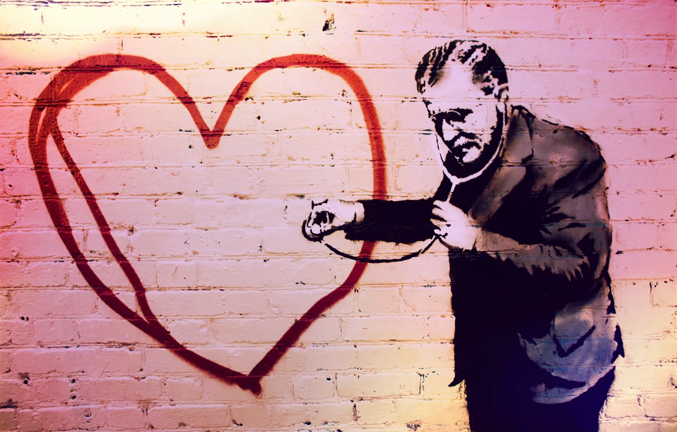Фото обои сердце, врач, стена граффити