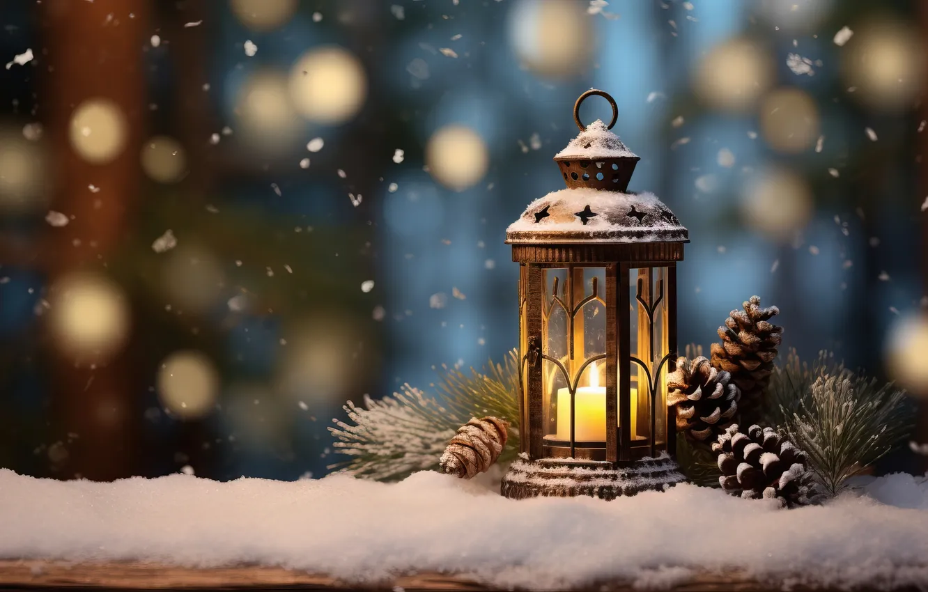 Фото обои зима, снег, ночь, Рождество, фонарь, Новый год, Christmas, night