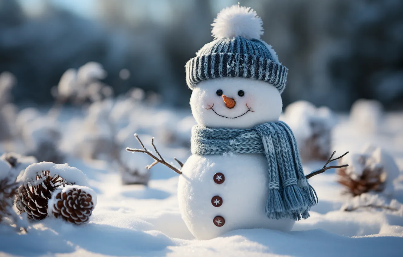 Фото обои зима, снег, Новый Год, Рождество, снеговик, happy, Christmas, winter