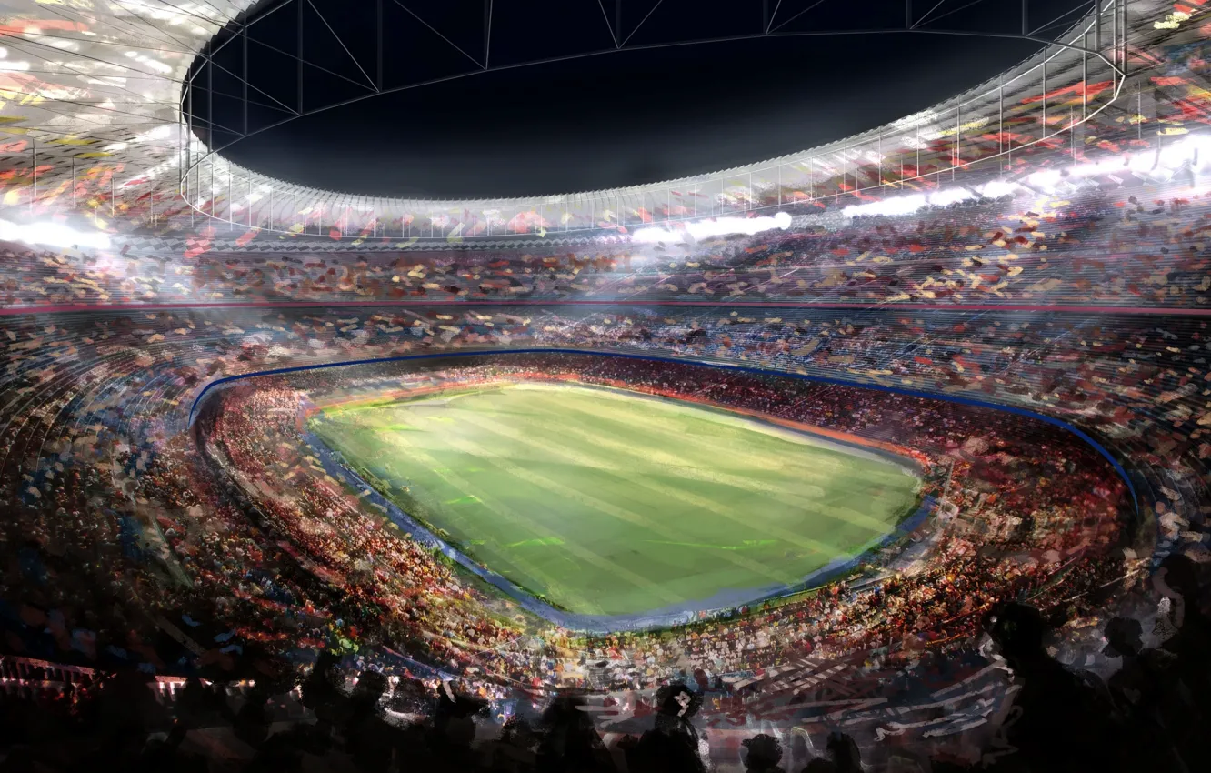 Фото обои Рисунок, Футбол, Барселона, Стадион, Camp Nou, Камп Ноу