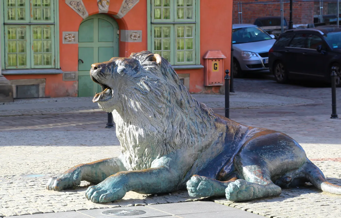 Фото обои lion, street, statua, monument