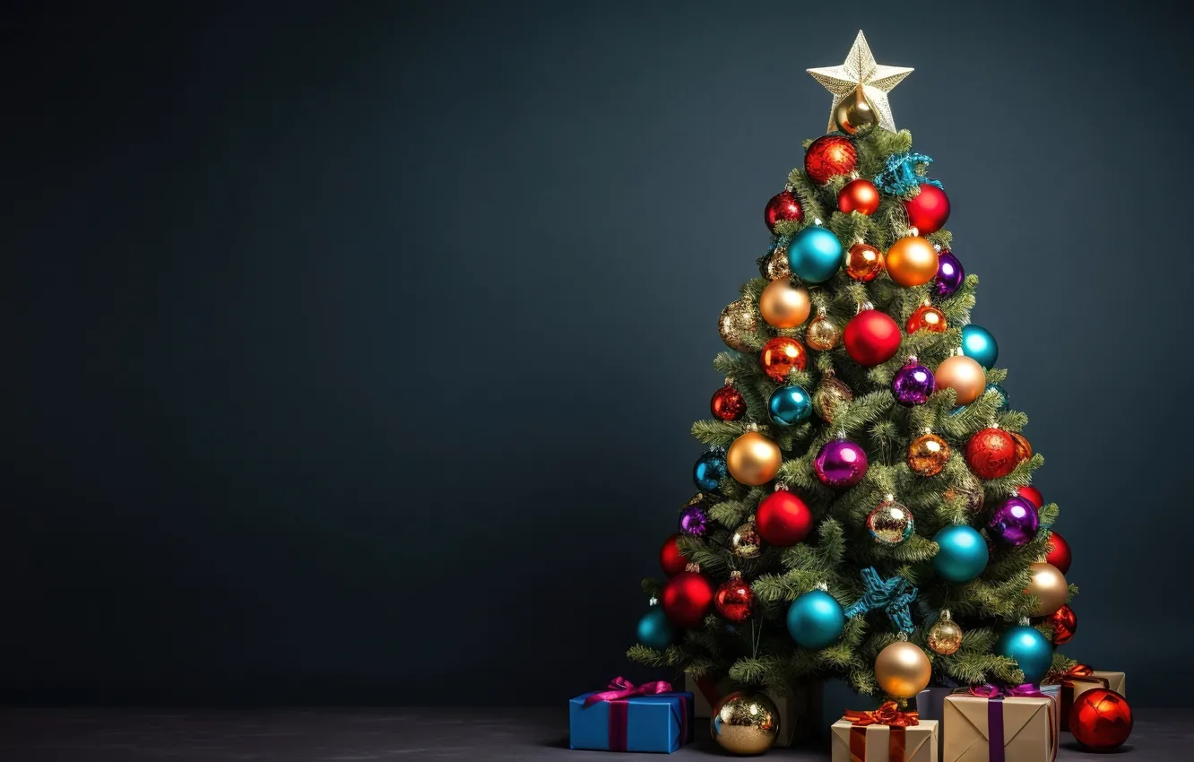 Фото обои украшения, шары, елка, colorful, Новый Год, Рождество, подарки, new year